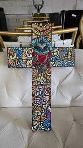 lot 995 image: Large Wooden Hand Painted Pier 1 Imports Cross
