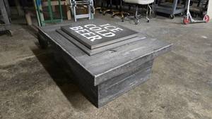 lot 1042 image: Outdoor Beer Cooler w Built-In Table & Fire Magic 25 Drop-In Refreshment Center, Model 33596  LOOK UP HOW MUCH THE FIRE MAGIC COSTS