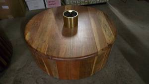 lot 1050 image: Very Nice Round Wood & Brass Custom Table Base