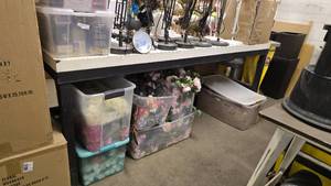 lot 1051 image: Heavy Duty Black w White Top Shop Table.  Measures 4 x 8.  Contents Not Included.&nbsp THIS ITEM CAN ONLY BE PICKED UP ON DAY 3 OF REMOVAL