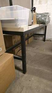 lot 1053 image: Heavy Duty Black w White Top Shop Table.  Measures 4 x 8.  Contents Not Included.&nbsp THIS ITEM CAN ONLY BE PICKED UP ON DAY 3 OF REMOVAL