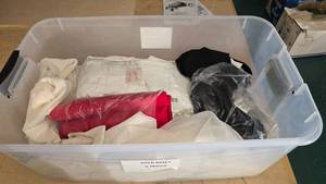 lot 1066 image: Large Tote Full of Misc Sheer Curtains & Table Cloths