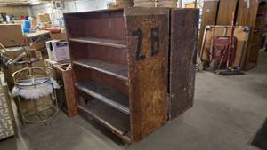 lot 1071 image: Lot of 2 Rolling Double-Sided Wooden Cabinets