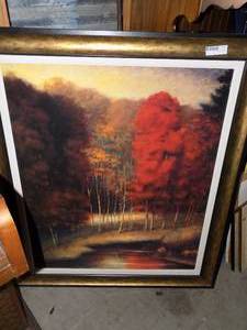 lot 182 image: large framed floral painting
