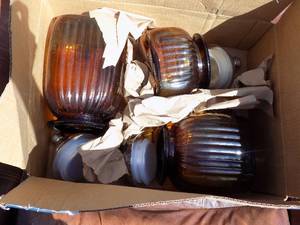 lot 246 image: QTY 3 BROWN GLASS CANISTERS