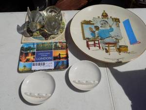 lot 248 image: SMALL WHITE ASH TRAYS, BUNNY CANDLE HOLDER, DCOR PLATE AND MORE