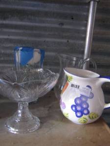 lot 37 image: fruit bowl, qty 2 handled pitchers