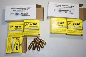 lot 28 image: HS Munitions .243 WSSM ammo, 95 gr bonded soft point - 40 cartridges total