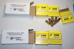 lot 35 image: HS Munitions .243 WSSM ammo, 95 gr bonded soft point - 40 cartridges total