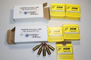 lot 48 image: HS Munitions .243 WSSM ammo, 95 gr bonded soft point - 40 cartridges total