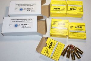 lot 52 image: HS Munitions .243 WSSM ammo, 95 gr bonded soft point - 40 cartridges total