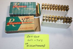 lot 55 image: Antique 60s-70s or discontinued ammo 1 partial box Remington 6mm 80 gr. hollow point and 1 box of Remington 6mm pointed soft point