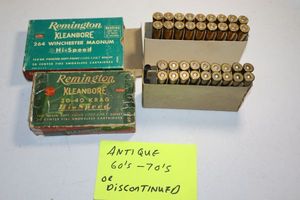 lot 56 image: Antique 60s-70s or discontinued ammo Remington 2 partial boxes - One 30-40 Krag 180 gr. and one 264 win mag 140 gr.