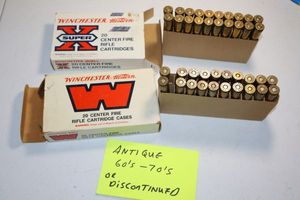 lot 57 image: Antique 60s-70s or discontinued ammo 1 box of Winchester 7mm Rem Mag 175 gr. and 1 box 7mm Remington Mag