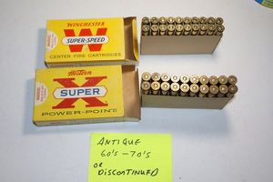 lot 58 image: Antique 60s-70s or discontinued ammo  1 box of 7mm Remington mag 150 gr. and 1 box of 7mm Mauser 175 gr.