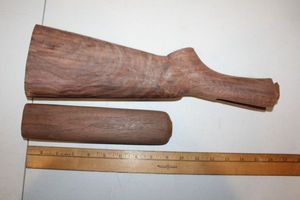 lot 89 image: Two-part wooden rifle stock