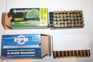 lot 150 image: Ammo PPU Rifleline 7.5 x 54   139 gr FMJ - 1 box and Remington 38 s & w  146 gr Lead RN - almost full box