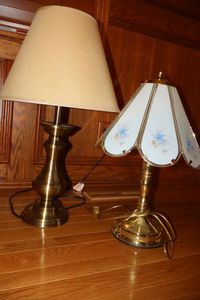 lot 61 image: Table lamps - glass panel lamp is 3-way touch lamp