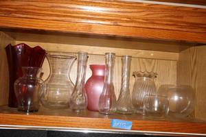 lot 112 image: Glass and colored plastic vases