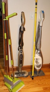 lot 161 image: Shark steam floor cleaners, broomdustpan, and light bulb changing rod
