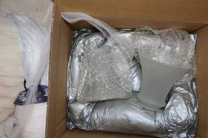 lot 241 image: Replacement light globes, curtains and roll of craft ribbon