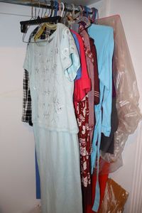 lot 264 image: Womens clothes dress, jackets, robes, and grey suit