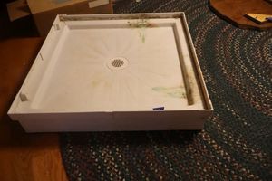 lot 229 image: White Shower pan for walk-in shower