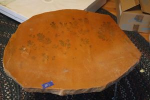 lot 151 image: Slate top side table (notice fossil prints)