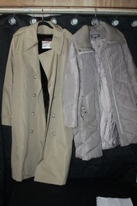 lot 85 image: Vintage London Fog Trench Coat (size 46long)&nbsp with removeable Liner, still has tags attached. BeigeTaipei colored Womans Puffer Coat by Kenneth Cole (size Large)