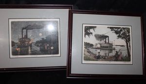 lot 12 image: Hailing a Steamboat and Sounding both framed Print by Glen Webber. These are the artists proofs