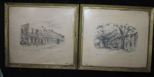 lot 19 image: Vintage sketch of the Historic Excel door House Hotel, located in Jefferson, Texas, and The Historic Stagecoach Inn&nbsp located in Salado, Texasn