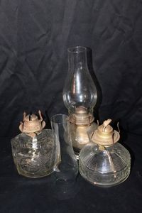 lot 113 image: Vintage Glass Oil Lamps Commonly Referred to as Hurricane Lamps