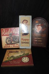 lot 123 image: Collection of Vintage-style Metal Advertising Tinssigns