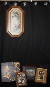 lot 145 image: Home decor Items including a 1983 Margie Morrow humingbird print in an octagonal oak frame