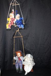 lot 150 image: &nbspThree Vintage porcelain Marionette clown decor. Pierrot Porcelain clown doll