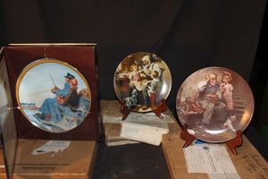 lot 191 image: Three Vintage Collectible Decorative plates featuring artwork by Norman Rockwell