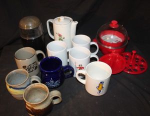 lot 192 image: Collection of Assorted ceramic coffee mugs, teapot and electric egg cooker