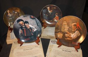 lot 193 image: Four Vintage Norman Rockwall collector Plates by Edwin M Knowles, specifically featuring iconic scenes from the Rockwall Heritage Collection