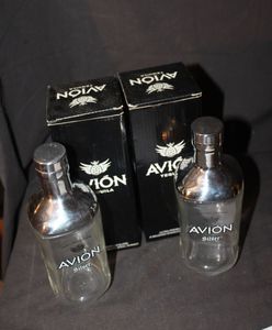 lot 221 image: Two Avion Silver Tequila 100% Pure De Agave Glass Cocktail Shakers with Original Boxes