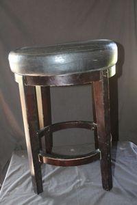lot 231 image: Three Black Leather and wood barstools