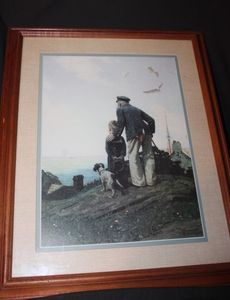 lot 294 image: Vintage Framed Print of the Norman Rockwell painting titled Outward Bound also known as Looking Out to Sea or The Stay at Homes originally created in 1927