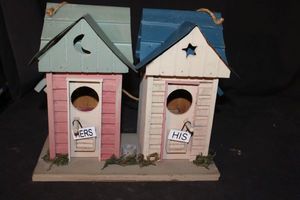lot 298 image: Decorative outhouse themed birdhouse set often referred to as his and hers outhouses