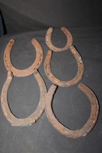 lot 330 image: Five vintage rustic Metal horseshoes