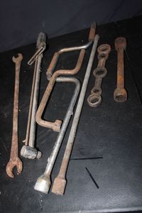 lot 349 image: Vintage automotive tools from a classic car tool box such as those for a Ford Model T or Model A