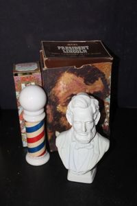 lot 384 image: Milk glass bust and barber pole with boxes