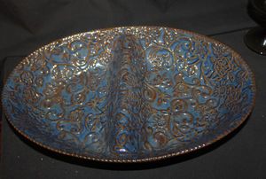 lot 412 image: Blue Ceramic Divided Bowl with Embossed Design