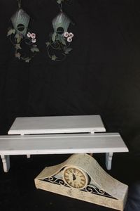 lot 512 image: Metal Mantel Style Clock, Wooden Shelves and more