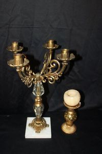 lot 539 image: Brass Candelabra and smaller Candle Holder