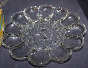 lot 613 image: Vintage Anchor Hocking Fairfield Deviled Egg Platter with Original Box