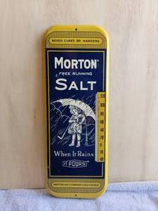 lot 60 image: Vintage Morton Salt metal thermometer advertisement piece - missing thermometer